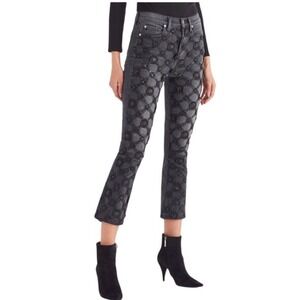 7 For All Mankind Luxe Vintage Slim Kick Sequin Floral Jean Womens 25 Black Gray